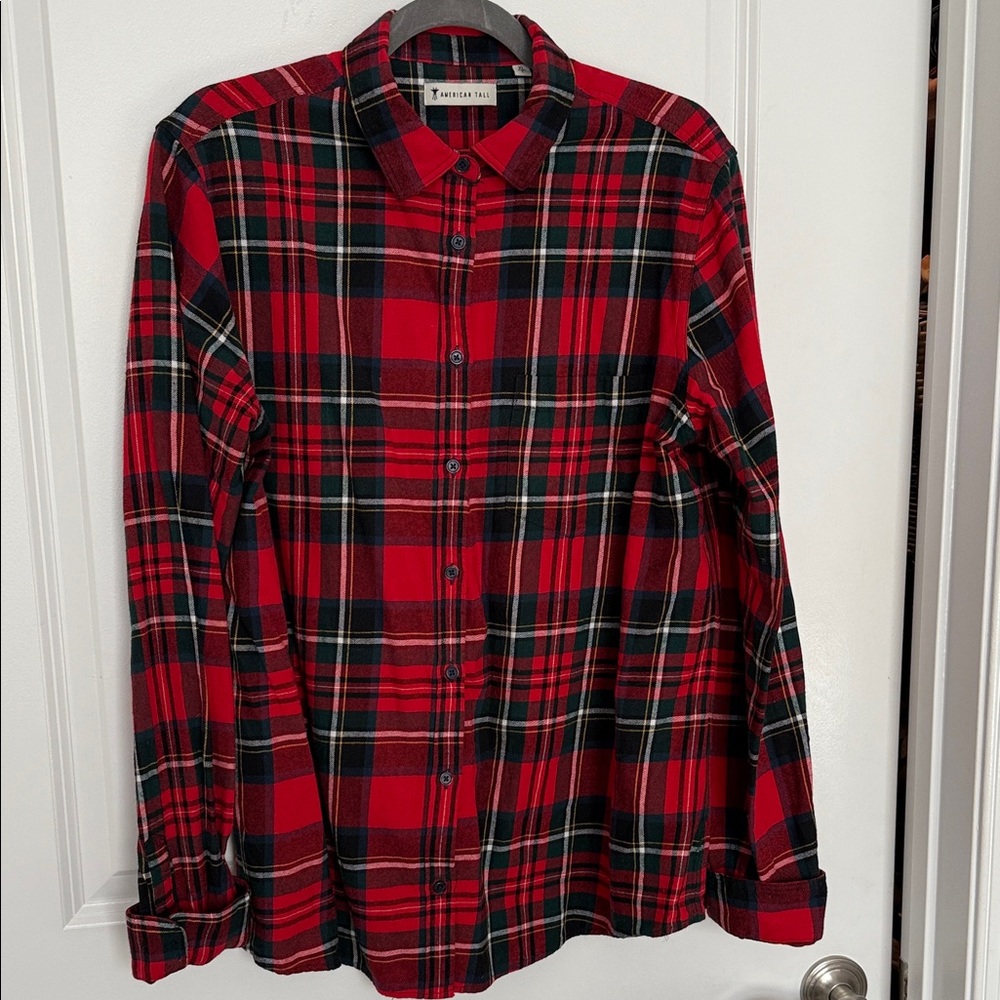 American Tall Red Plaid Button-Up Shirt